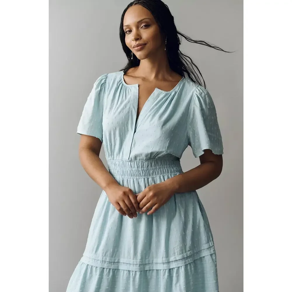 nwt by ANTHROPOLOGIE sz 2X Somerset Maxi dress lurex edition in Cordyalis Blue - Picture 2 of 4
